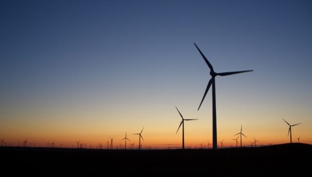 Wind turbine at dusk