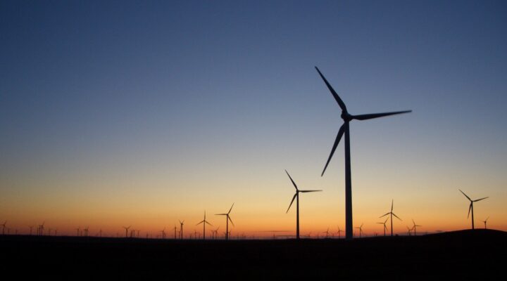 Wind turbine at dusk